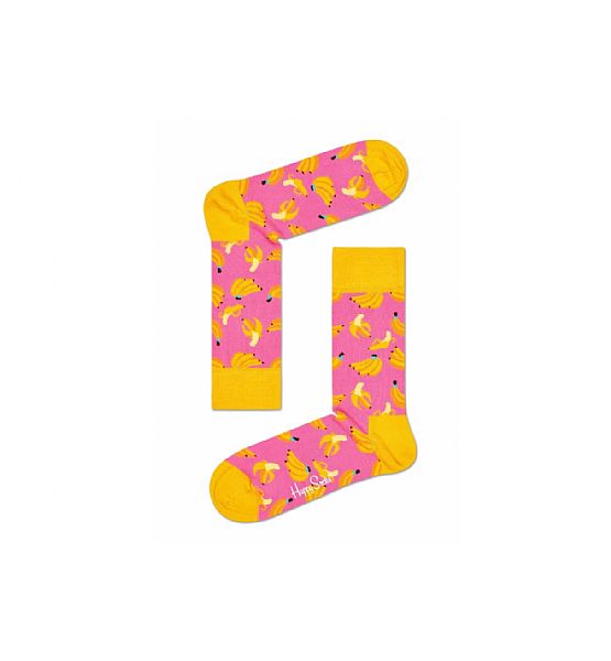 Růžové ponožky Happy Socks se žlutými banányy, M-L (41-46)
