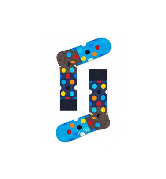 Modro-hnědé ponožky Happy Socks s barevnými puntíky M-L (41-46)