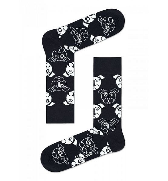 Černé ponožky Happy Socks s bílými pejsky, vzor Dog, S-M (36-40)