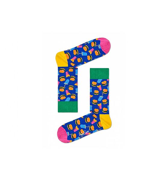 Modré ponožky Happy Socks s barevným vzorem Hamburger, vzor Hamburger Sock, S-M (36-40)