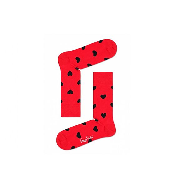 Červené ponožky Happy Socks s černými srdíčky, S-M (36-40)
