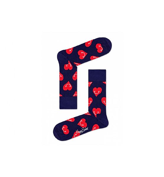 Modré ponožky Happy Socks s červenými srdíčky, M-L (41-46)