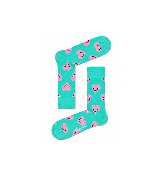 Tyrkysové ponožky Happy Socks s růžovými srdíčky, S-M (36-40)