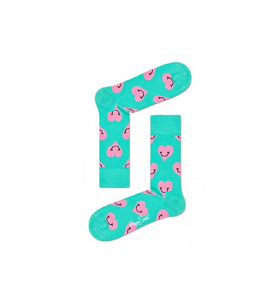 Tyrkysové ponožky Happy Socks s růžovými srdíčky, M-L (41-46)