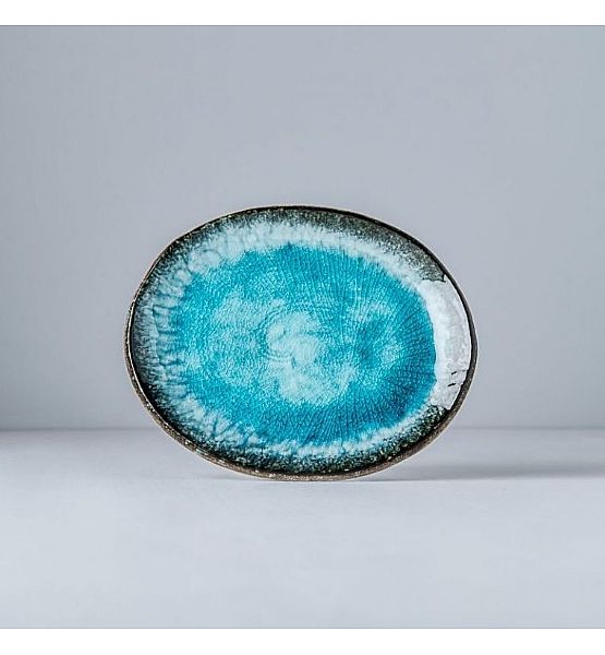 Blue oválný talíř Made in Japan, 18 x 14,5 cm, výška 1,5 cm, keramika, handmade