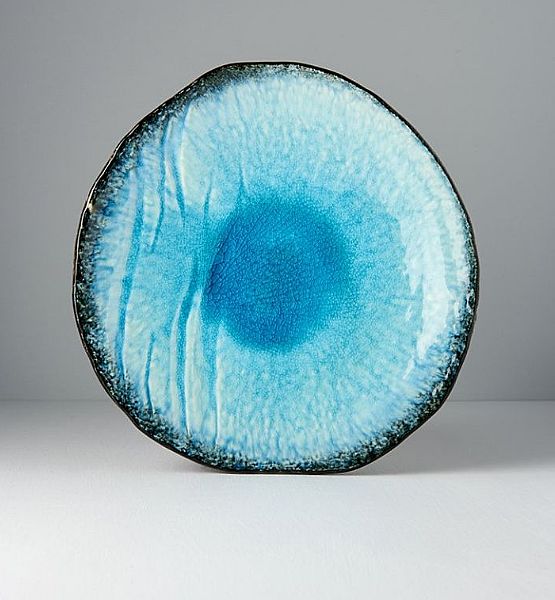 Blue velký mělký talíř Made in Japan, průměr 27cm, výška 3cm, keramika, handmade