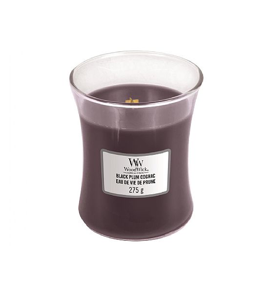 Vonná svíčka WoodWick - Black plum cognac 275g/55 - 65 hod
