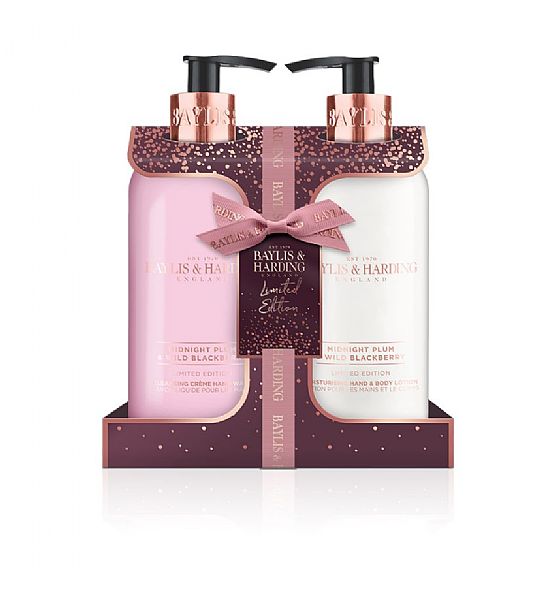 Tekuté mýdlo + Mléko na ruce Baylis & Harding – Půlnoční švestka a ostružiny, 2x300ml