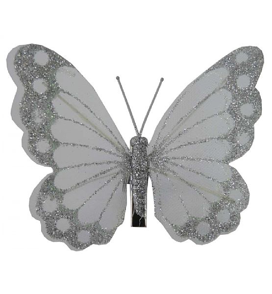 Vánoční ozdoba na klip motýl Stardeco stříbrný 12cm - balení 3 ks