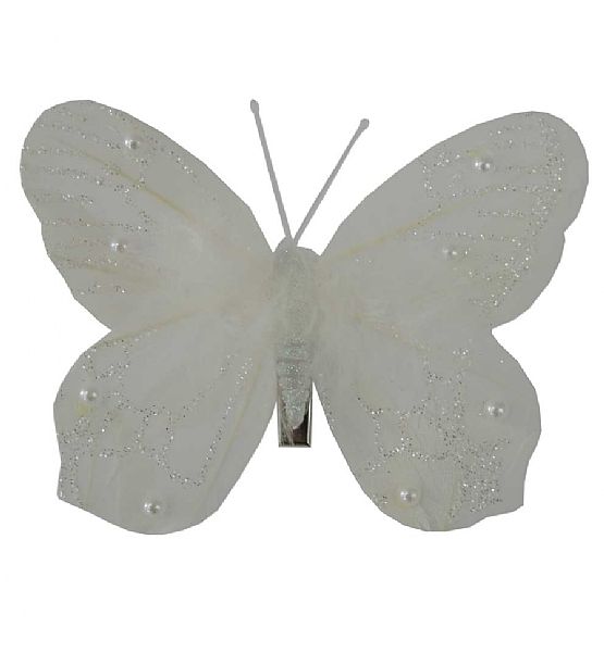 Motýl na klipu Stardeco bílý 12cm - balení 3 ks