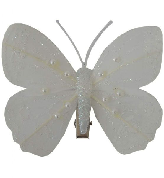 Motýl na klipu Stardeco stříbrný 12cm - balení 6 ks