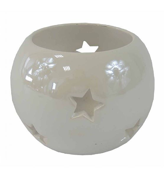 Keramický svícen Stardeco bílý perleťový lak, výška 6cm, průměr 8 cm