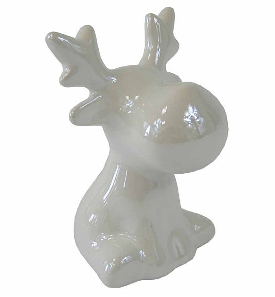 Vánoční dekorace keramický sob sedící Stardeco bílý perleťový
9 cm