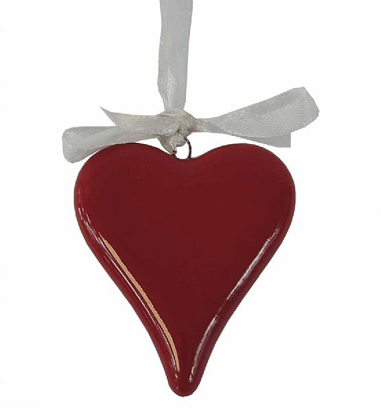 Vánoční ozdoba keramický závěs srdce Stardeco červené 6x5 cm