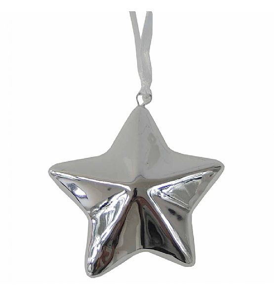 Vánoční ozdoba na zavěšení hvězda Stardeco stříbrná 6x6cm
