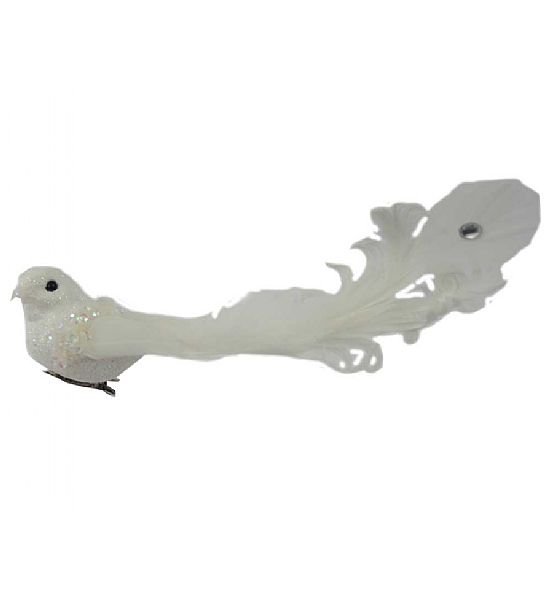 Vánoční ozdoba ptáček na klipu Stardeco bílý, délka 17 cm, výška 5 cm