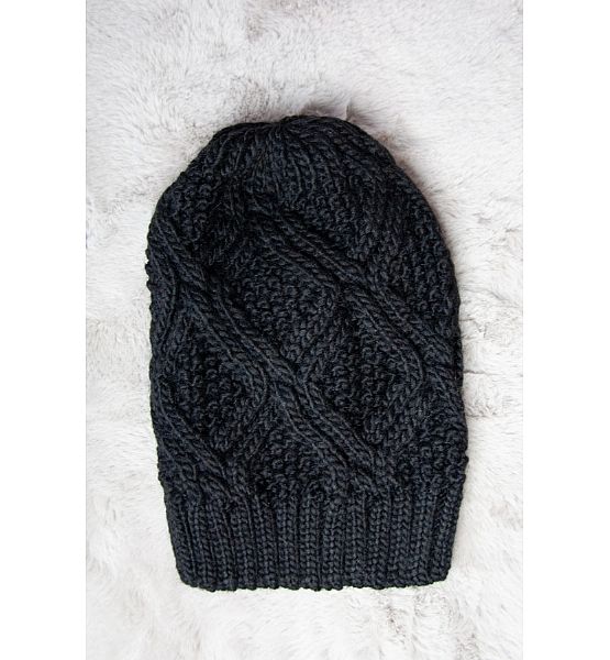 Zimní čepice bez bambule Veilo - pletená koso, černá, velikost UNI