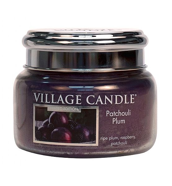 Village Candle Vonná svíčka ve skle, Švestka a pačuli - Patchouli Plum, malá - 262g/55 hodin