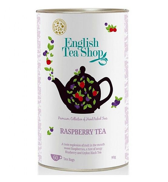 Bio čaj English Tea Shop 60 sáčků v kanystru MALINOVÝ ČAJ ČERNÝ