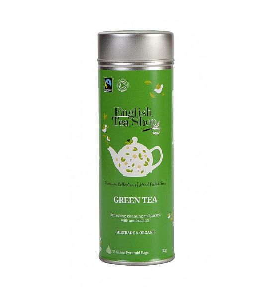 Bio čaj English Tea Shop 15 pyramidek v dárkové plechovce - ZELENÝ ČAJ - BIO A FAIRTRADE