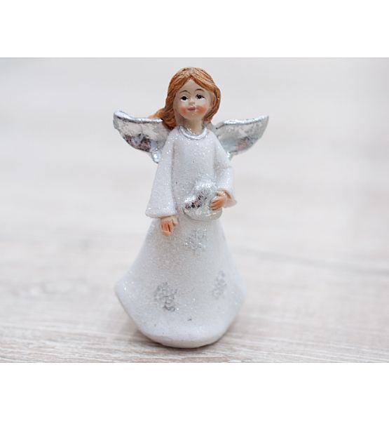 Dekorační soška anděl stojící bílý malý 4,5x3,5x7,5 cm, 2 druhy, cena za 1 ks, polyresin