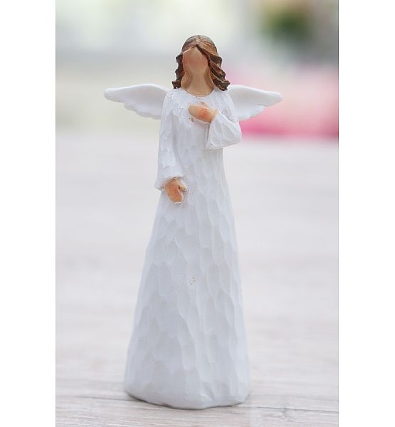 Dekorační soška anděl, bílá, výška 12,5 cm