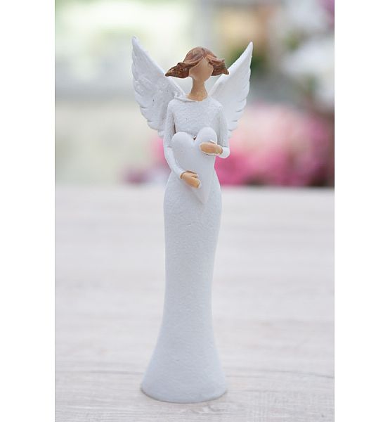 Dekorační soška anděl, bílá, výška 19 cm