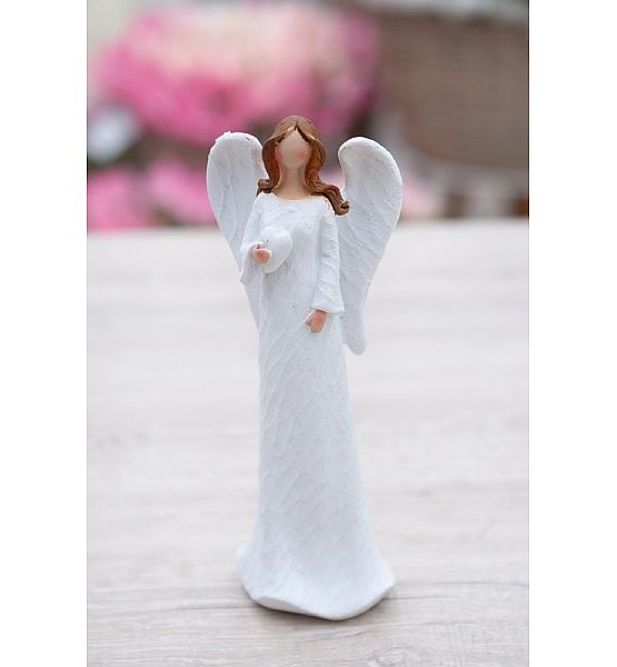Dekorační soška anděl, bílá, výška 18 cm
