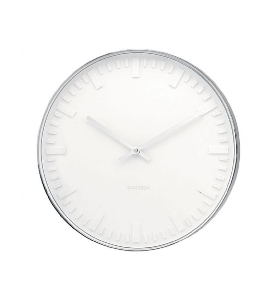 Nástěnné hodiny Mr. White Karlsson, bílá, leštěná ocel D 51cm, H 7cm, 1 AA baterie