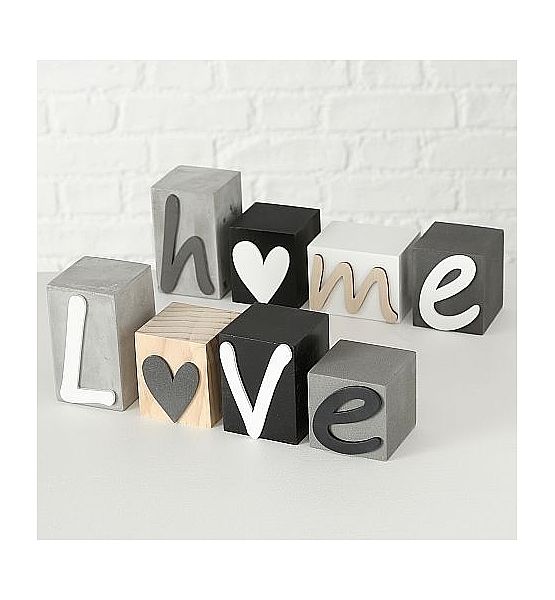 Dekorační nápis, Love/Home Boltze, 4 díly, výška 10 cm, délka 24 cm, šířka 6 cm, MDF, 2 druhy