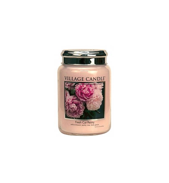 Vonná svíčka Village Candle Vonná svíčka ve skle, Pivoňky - Fresh Cut Peony, 602g/170 hodin