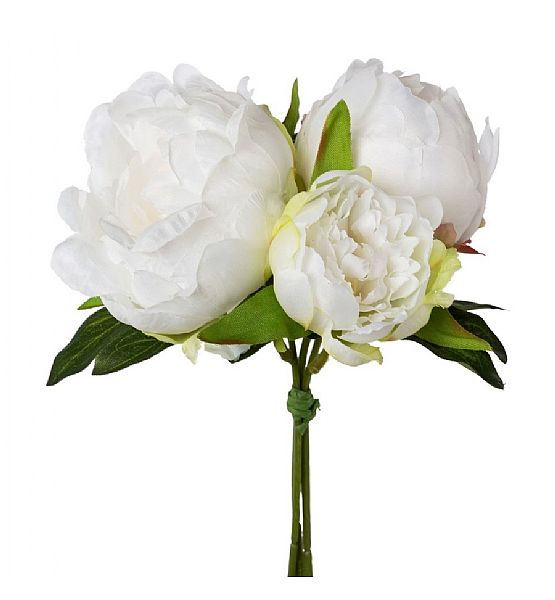 Umělá květina Gasper Pivoňka svazek bílá, 25 cm