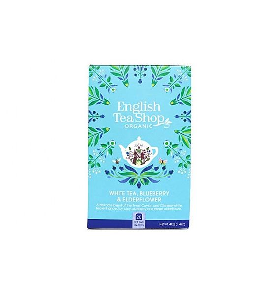 Bio čaj English Tea Shop Bílý čaj borůvka a  bezový květ, 20 sáčků
