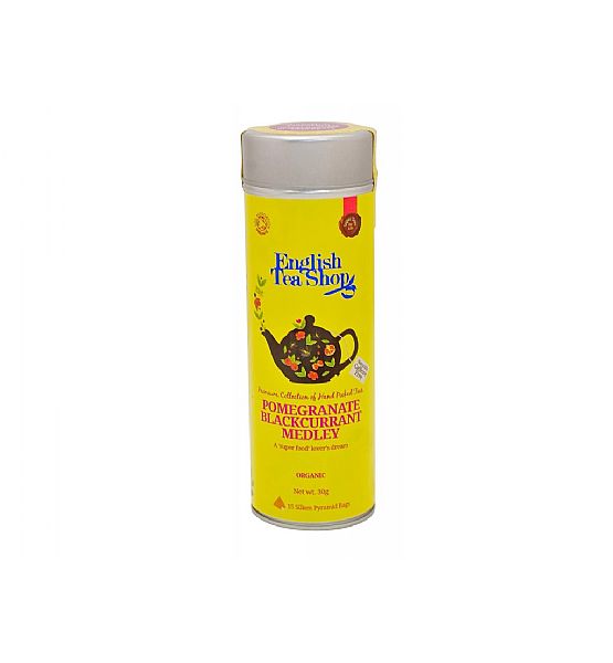 Bio čaj English Tea Shop 15 pyramidek v dárkové plechovce  - Rooibos s granátovým jablkem a černým rybízem