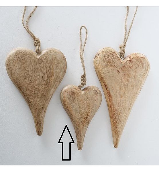 Dekorační předmět srdce na zavěšení Serafina Boltze, šířka 10 cm, délka15 cm, mango (cena za ks)