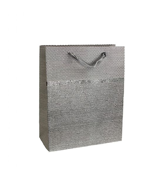 Dárková papírová taška střední 32x26x12 cm, šedostříbrná