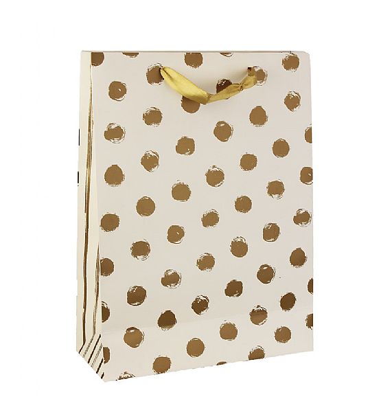 Dárková papírová taška se zlatými puntíky, 30x12cm, výška 40cm