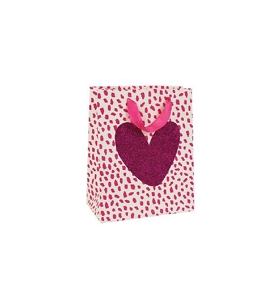 Dárková papírová taška malá 23x18x10 cm, růžové srdce