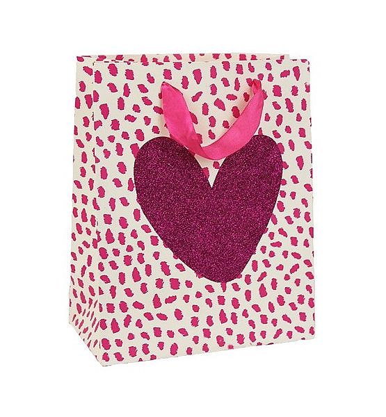 Dárková papírová taška střední 32x26x12cm, růžové srdce