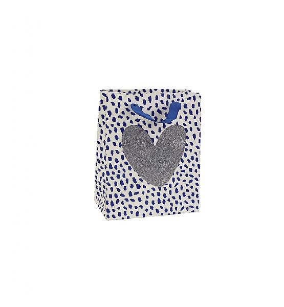 Dárková papírová taška malá 23x18x10 cm, modré srdce