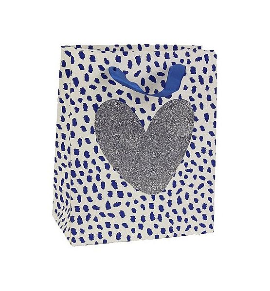 Dárková papírová taška střední 32x26x12cm, modré srdce