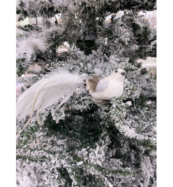 Vánoční ozdoba ptáček na klipu Stardeco bílý, výška 5 cm, délka 17 cm