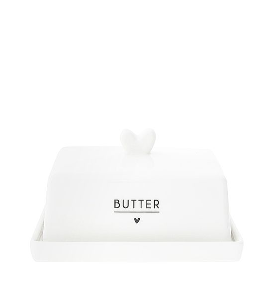 Keramická dóza na máslo Bastion Collections bílá s černým nápisem BUTTER, 12,2x14,7x8,1cm