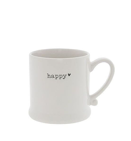 Keramický hrníček Bastion Collections bílý s černým nápisem happy, 200ml