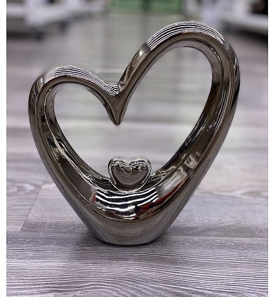 Dekorace stříbrné srdce Stardeco - výška 22 cm, šířka 20 cm