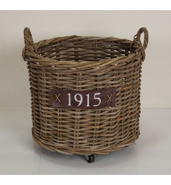 Proutěný koš na kolečkách, výška 49cm, průměr 59cm, ratan