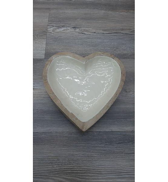 Dřevěný tác srdce s glazurou, 20x4cm, krémová