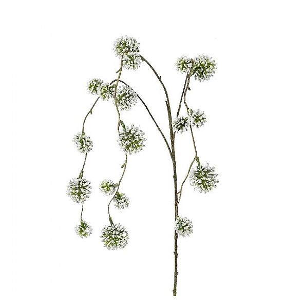 Dekorační zimní umělá květina větev s kuličkami 92cm, zamrzlá
