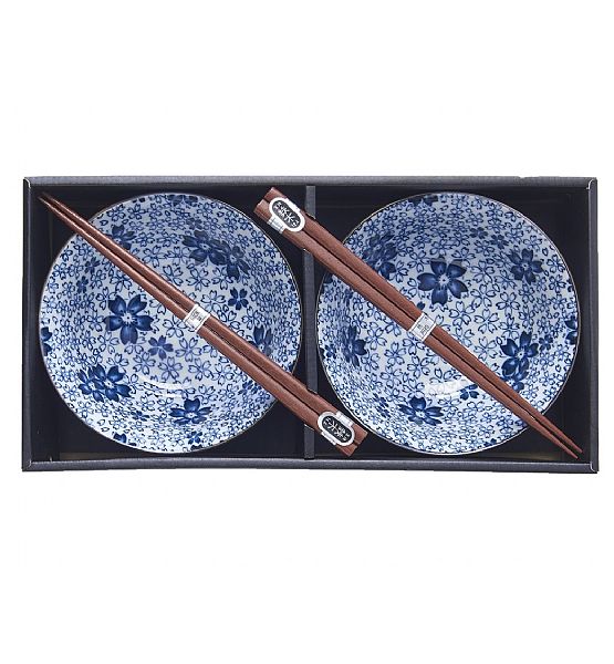 Set misek s hůlkami Made in Japan Blue Blossom 2 ks, 500ml, keramika, handmade