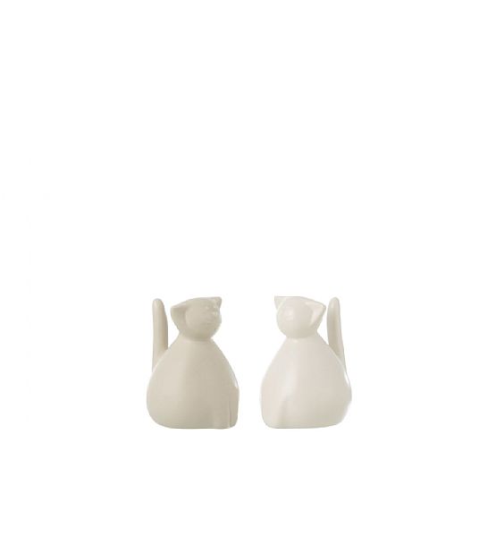 Dekorace Kočka výška 11cm, délka 8cm, keramika, béžová, bílá, 2 druhy (cena za ks)